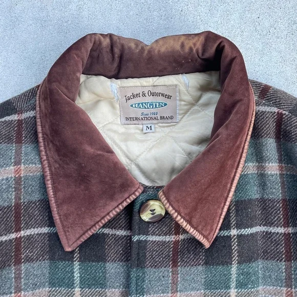 Plaid Men's Jacket with Brown Collar - Picture 4 of 7